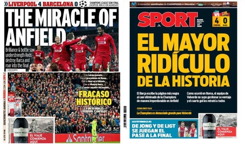 Portadas del mundo tras victoria del Liverpool sobre el Barcelona