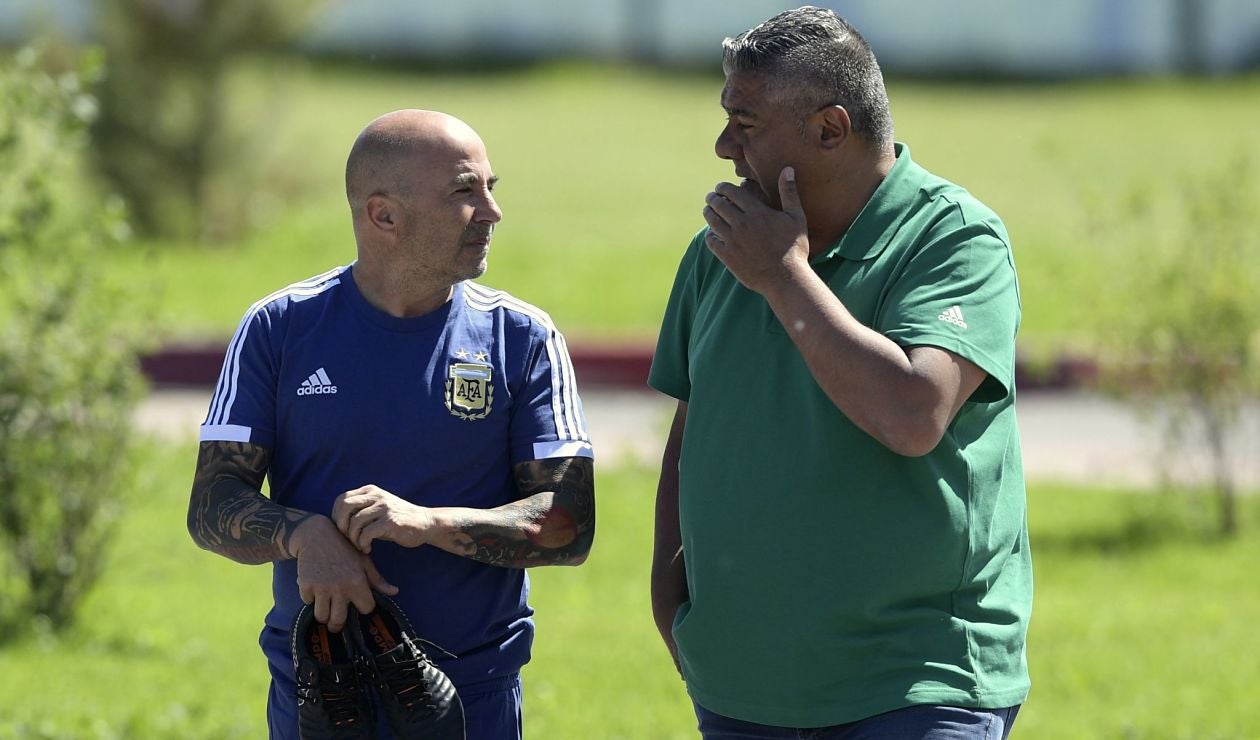 Jorge Sampaoli, DT de Argentina y Claudio Tapia, presidente de AFA
