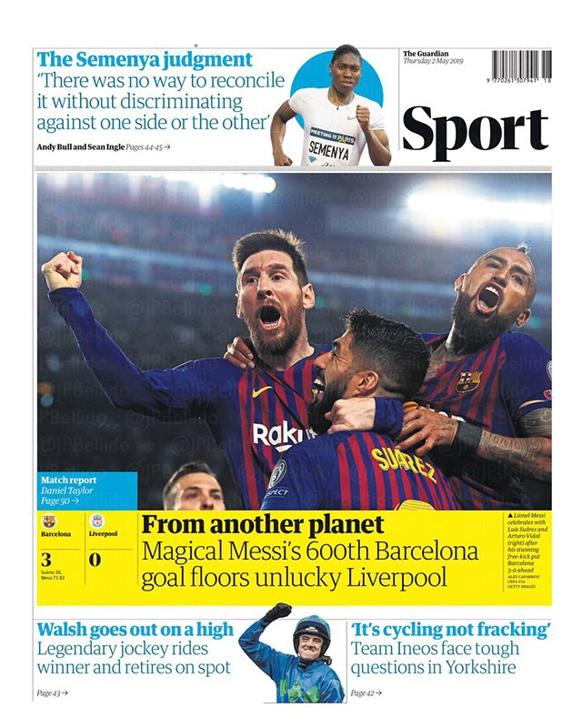 Messi El diario The Guardian con Messi en portada.