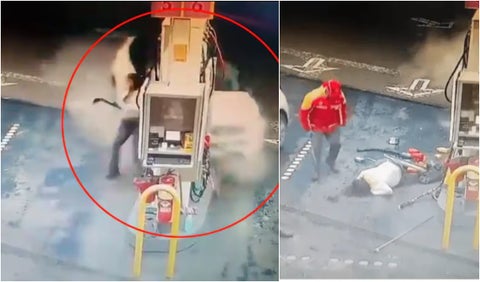 Impresionante video del accidente de futbolista borracho contra bomba de gasolina