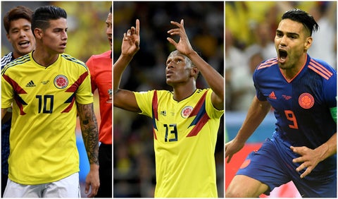 James Rodríguez, Yerry Mina y Falcao