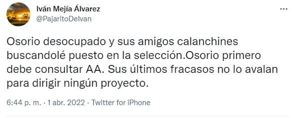 Iván Mejía sobre Juan Carlos Osorio