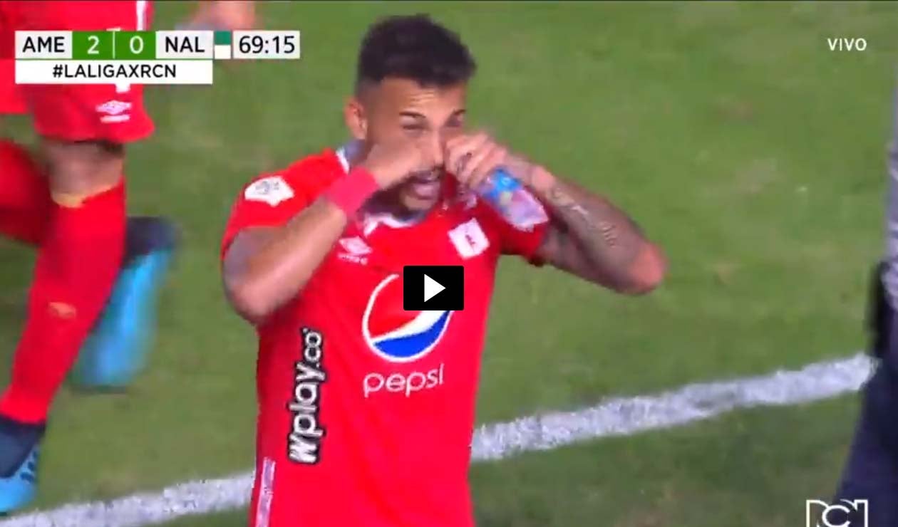 Duván Vergara, celebración del gol del América de Cali ante Nacional