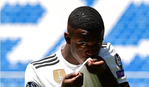 Vinicius Jr. en su presentación como jugador del Real Madrid