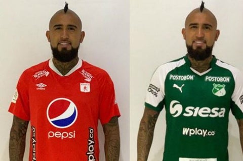 Arturo Vidal vistiendo las camisetas de América y Cali