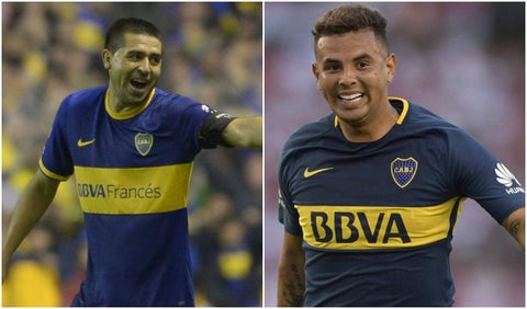 Juan Román Riquelme y Edwin Cardona