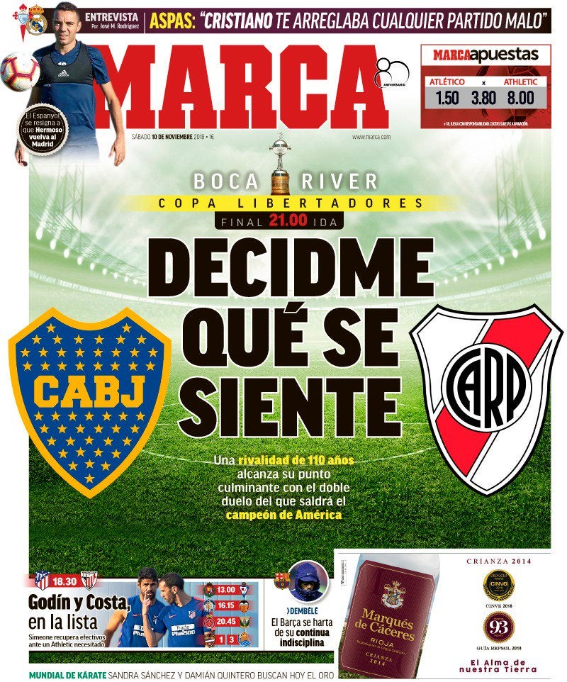 Portada de Marca España sobre el Superclásico Boca vs River