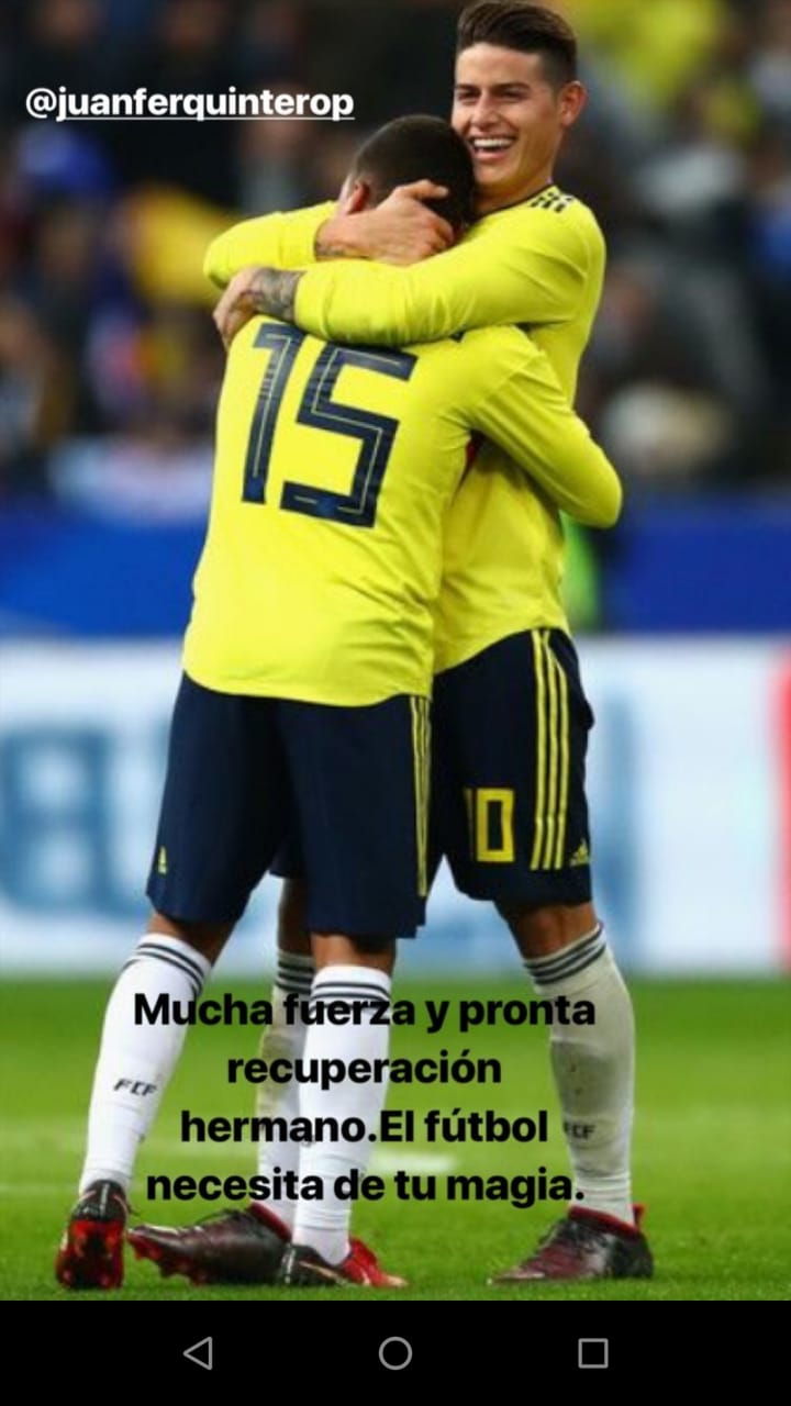 Mensaje de James Rodríguez a Juan Fernando Quintero