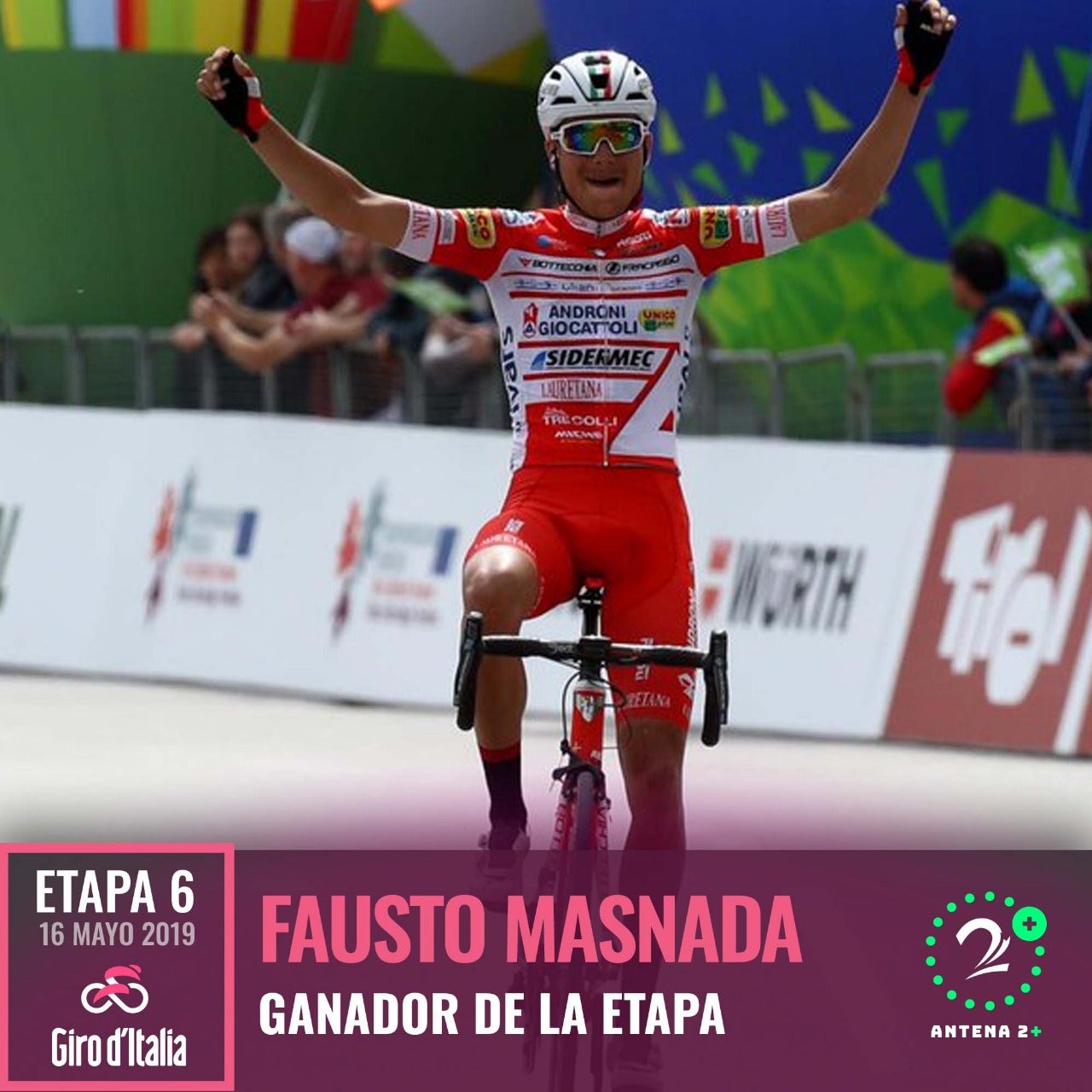 Fausto Masnada (Androni Giocattoli), ganador de la sexta etapa del Giro de Italia