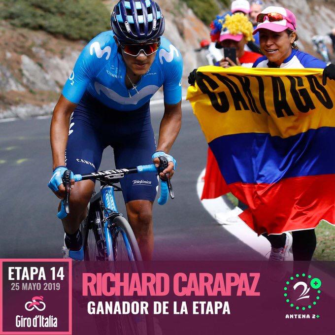 Richard Carapaz, ganador y líder del Giro de Italia tras la etapa 14
