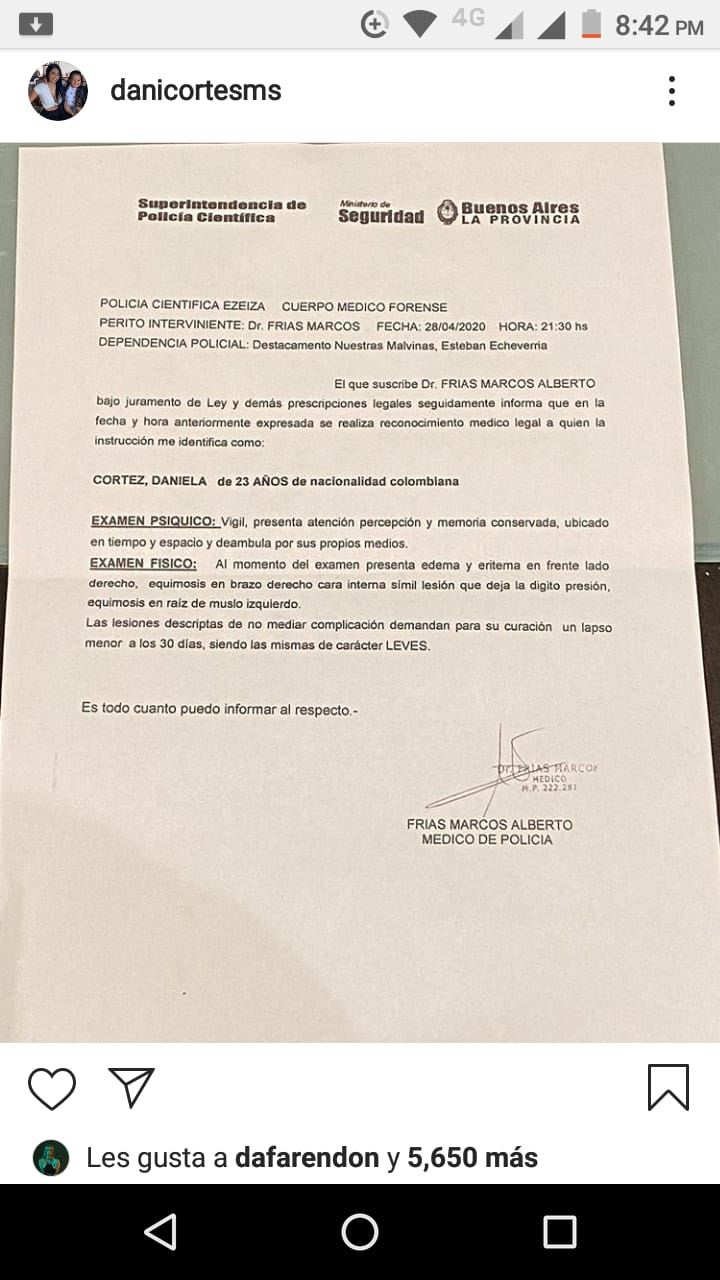 Daniela Cortés en Instagram