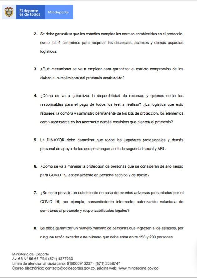 Carta Mindeportes a Dimayor