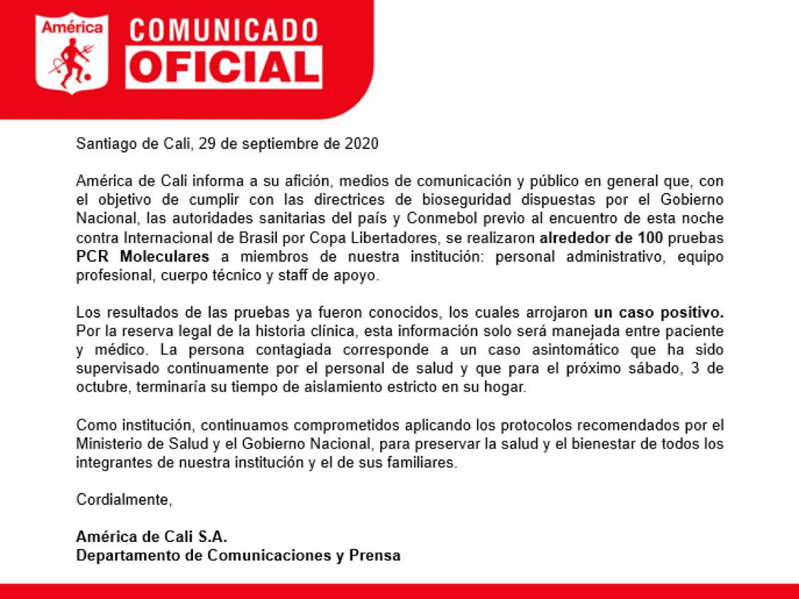 Comunicado América de Cali