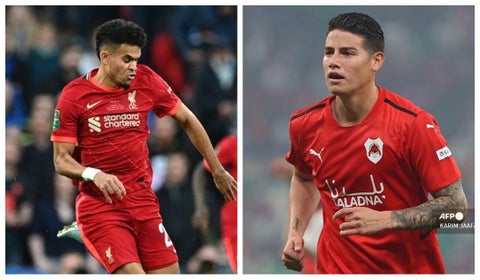 James Rodríguez felicitó a Luis Díaz por su primer título con el Liverpool