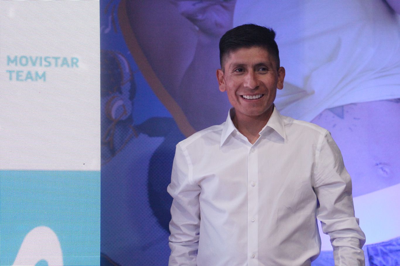 Nairo Quintana en rueda de prensa de presentación con el Movistar