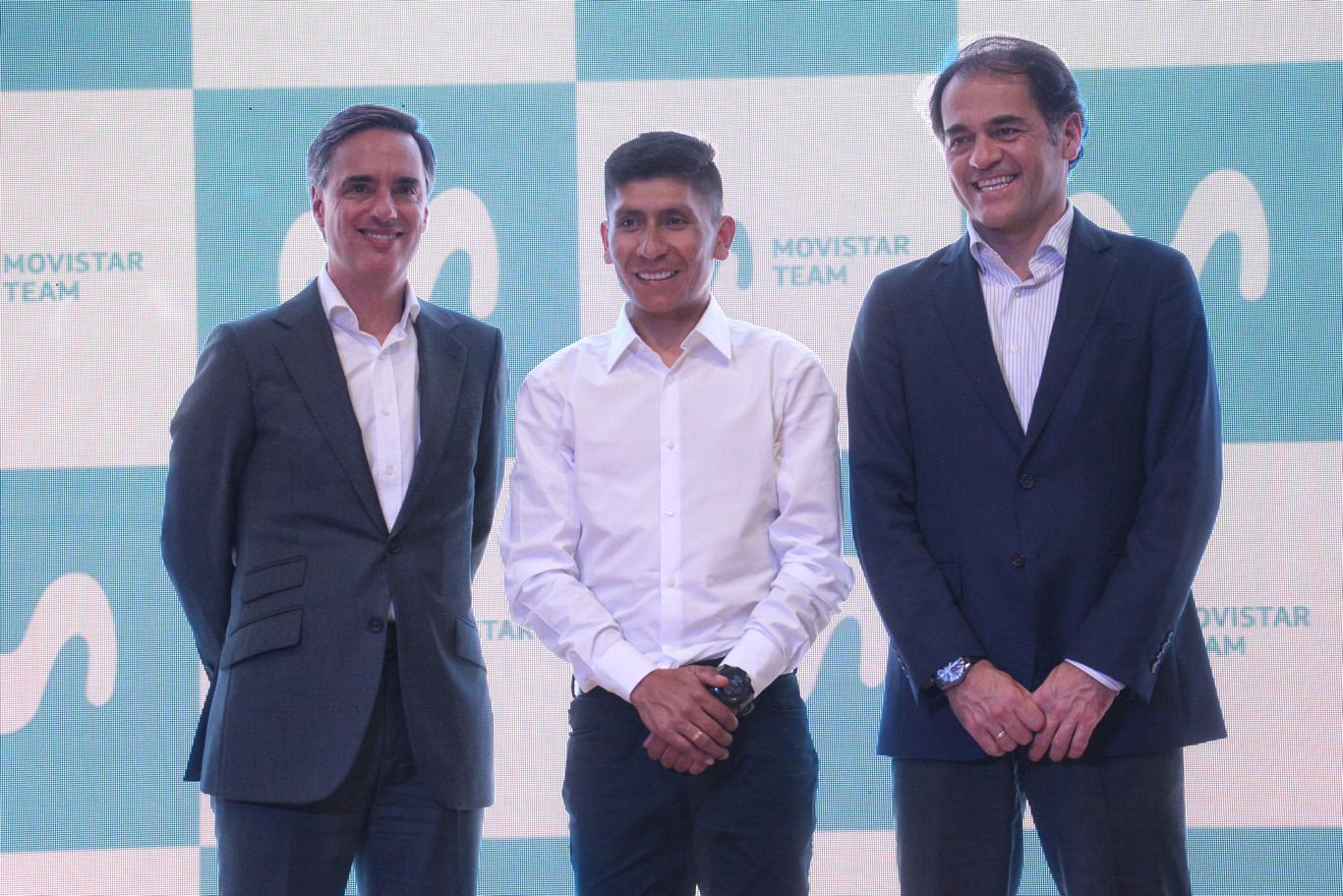 Nairo Quintana en rueda de prensa de presentación con el Movistar