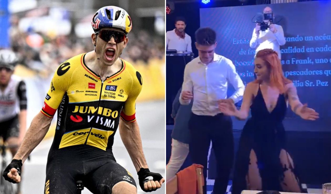 Wout van Aert bailando previo al Giro de Rigo