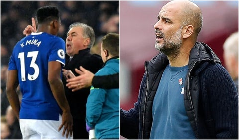 Yerry Mina y Pep Guardiola